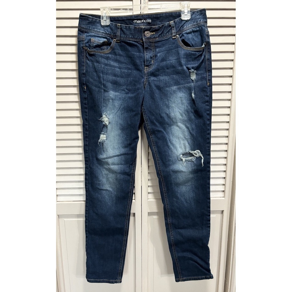 Maurices‎ Dark Wash Distressed Skinny Denim Jeans Size 9/10 Mid Rise Pockets